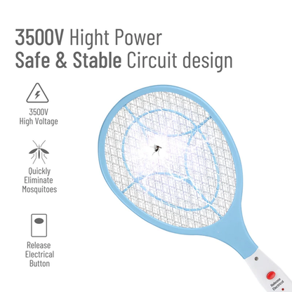 Battery Free Press To Charge Electric Mosquito Swatter With Triple Layer Mesh